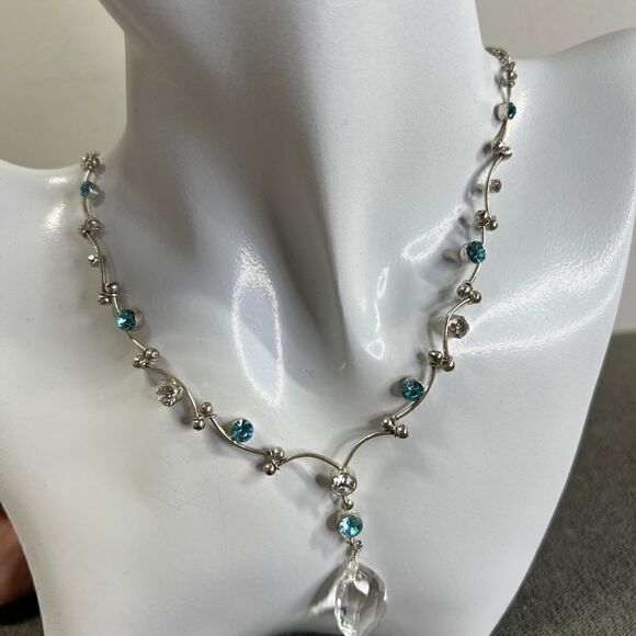 M&S Silver Tone with Blue Necklace with Coordinating Earrings. - Picture 8 of 8